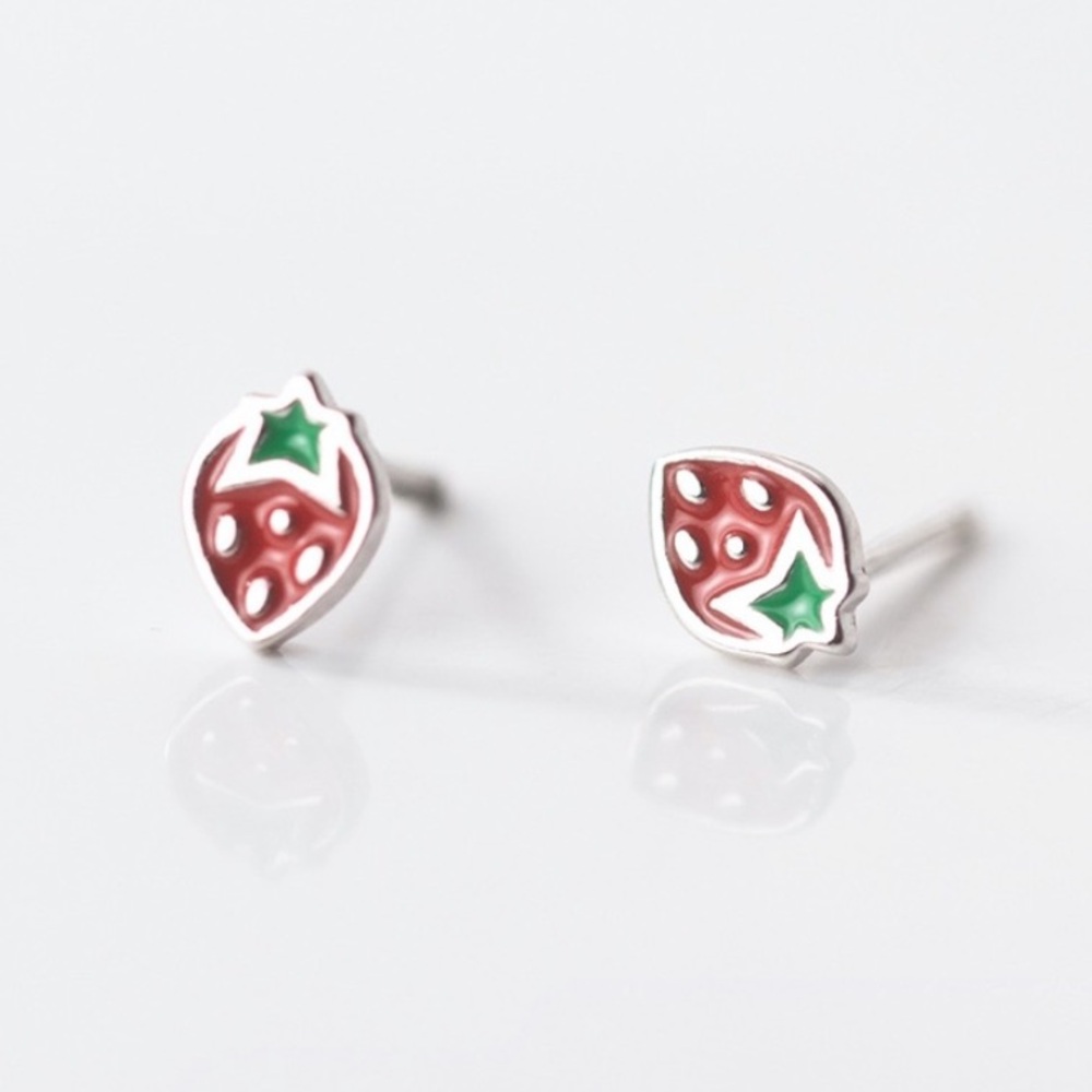Sterling Silver Strawberry Dainty Minimalist Stud Post Earrings